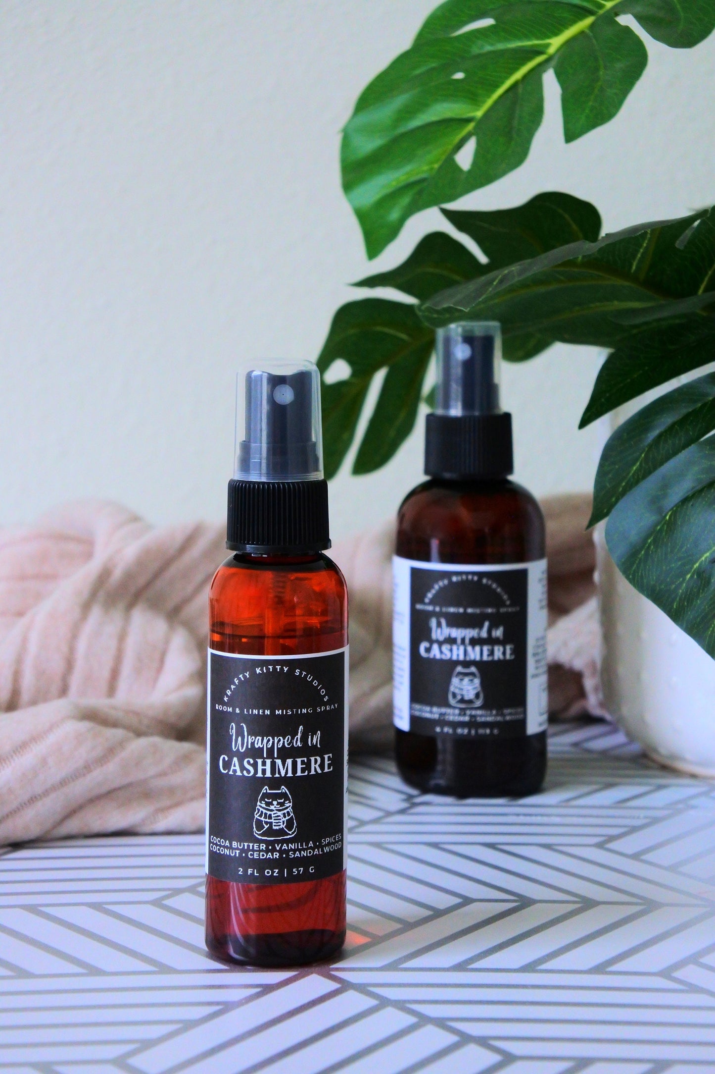 Wrapped In Cashmere | Cocoa Butter, Vanilla, Spice, Coconut, Cedar & Sandalwood | 2oz or 4oz Room and Linen Spray | Cat's Meow Collection