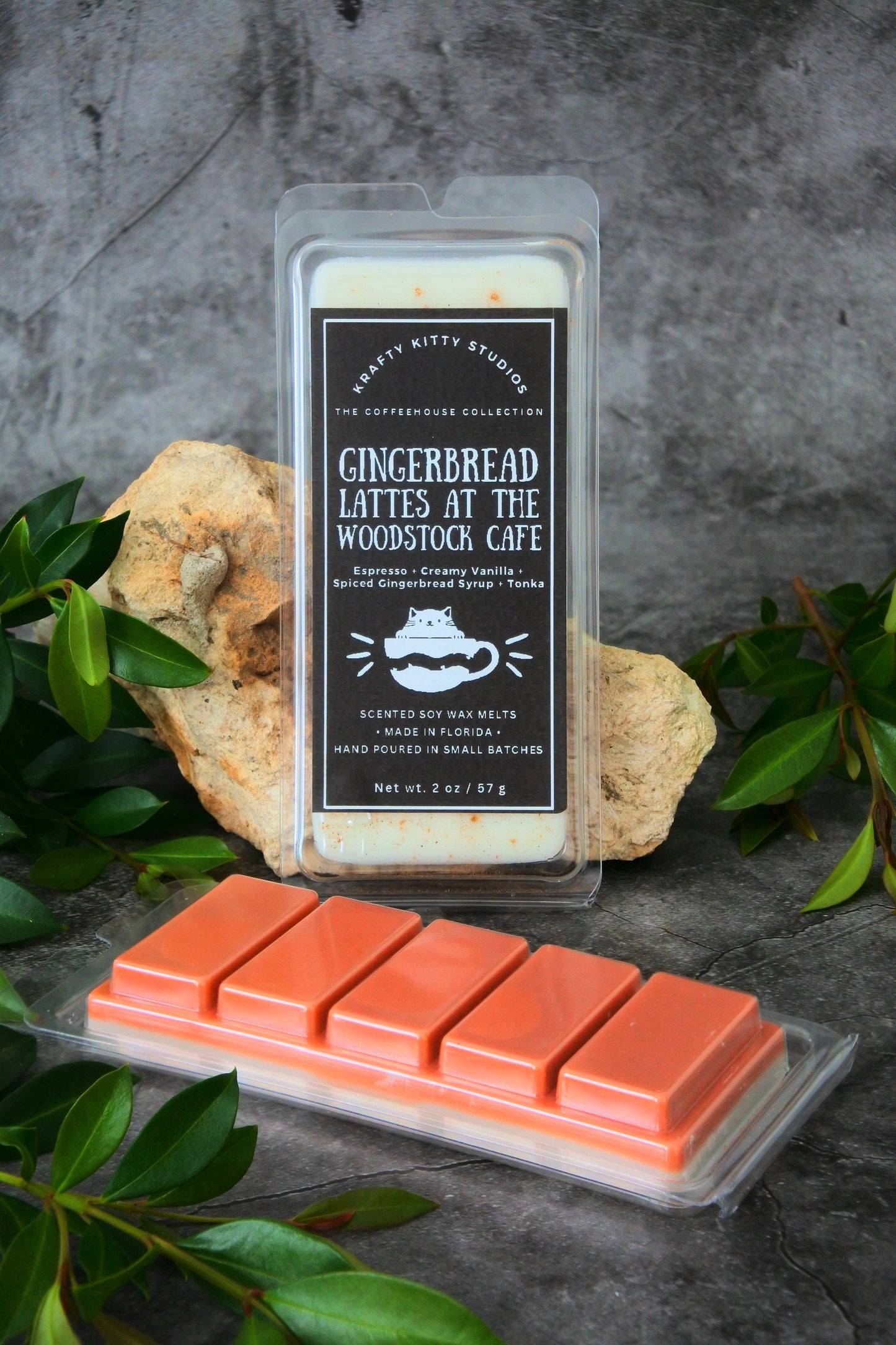 Gingerbread Lattes at Woodstock Café | Espresso + Gingerbread Syrup + Tonka | Wax Melt Snap Bar | Coffeehouse Collection