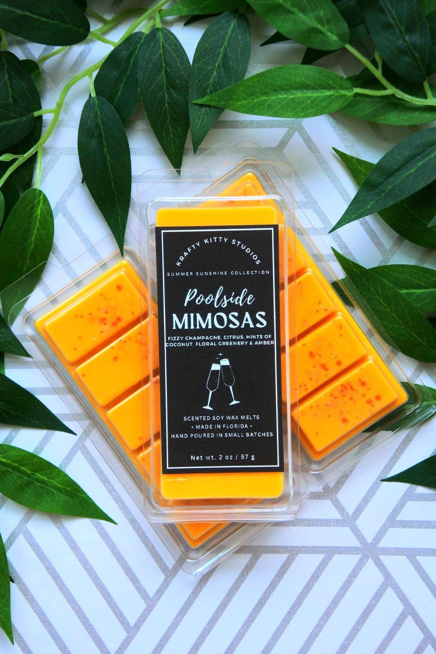 Poolside Mimosas | Fizzy Champagne, Citrus, Coconut, Floral Greenery & Amber | Natural Soy Wax Melt Snap Bar | Summer Sunshine Collection