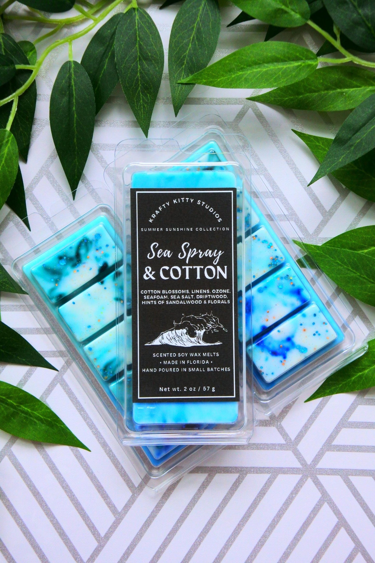 Sea Spray & Cotton | Cotton Blossom, Linen, Ozone, Seafoam, Salt, Driftwood, Sandalwood, Florals | Soy Wax Melt Snap Bar | Summer Sunshine