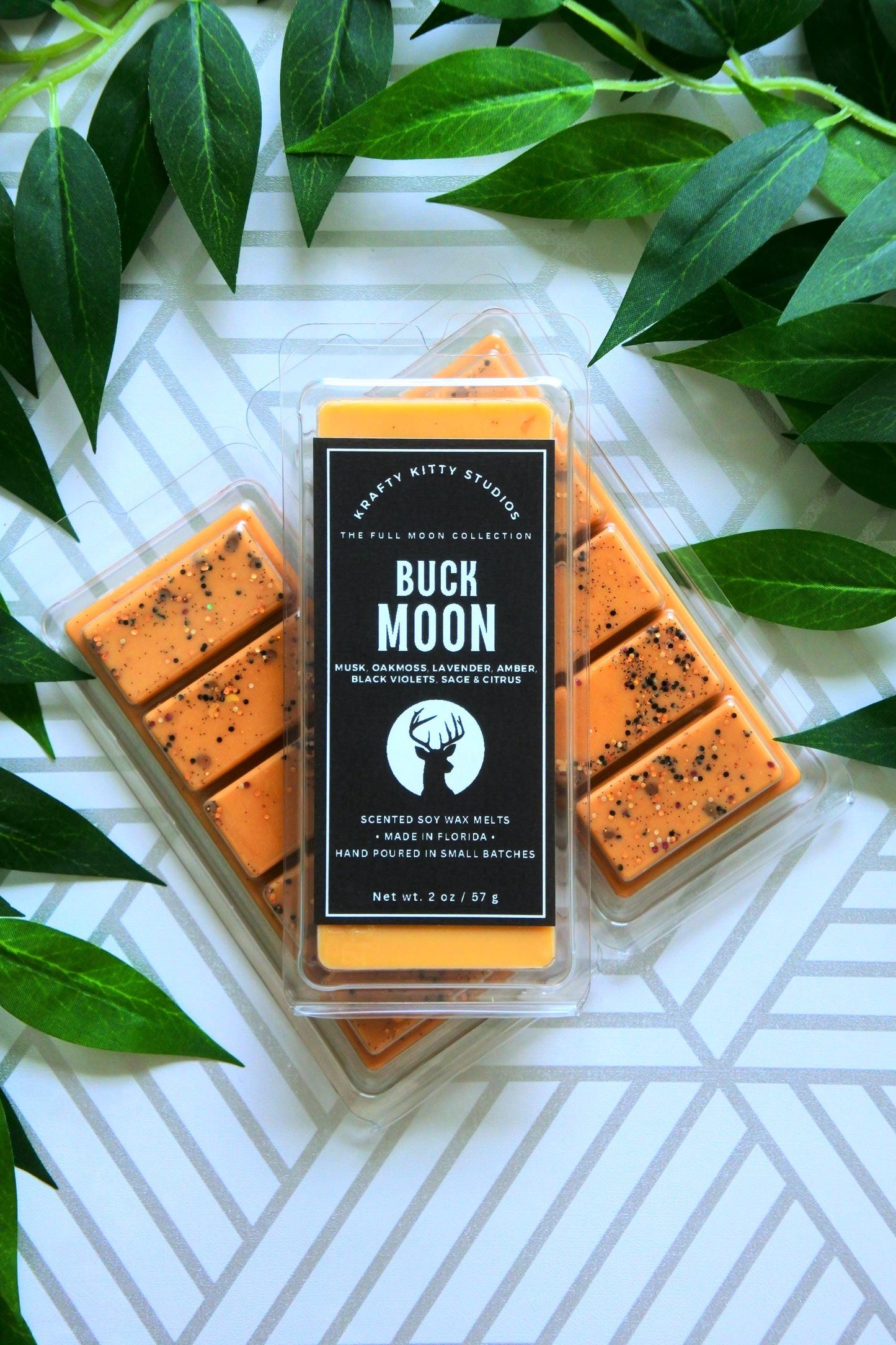 Buck Moon | Musk, Oakmoss, Lavender, Amber, Black Violets, Sage & Citrus | Natural Soy Wax Melt Snap Bar | Full Moon Collection
