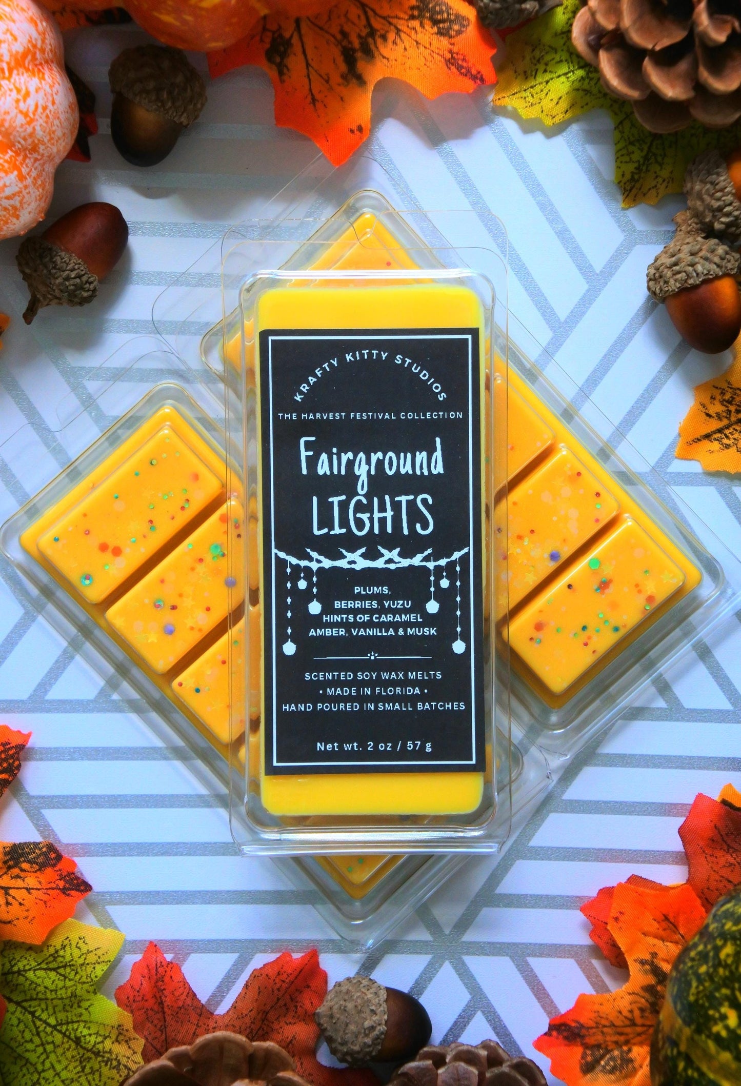 Fairground Lights | Plums, Berries, Yuzu, Caramel, Amber, Vanilla & Musk | Natural Soy Wax Melt Snap Bar | Harvest Festival Collection