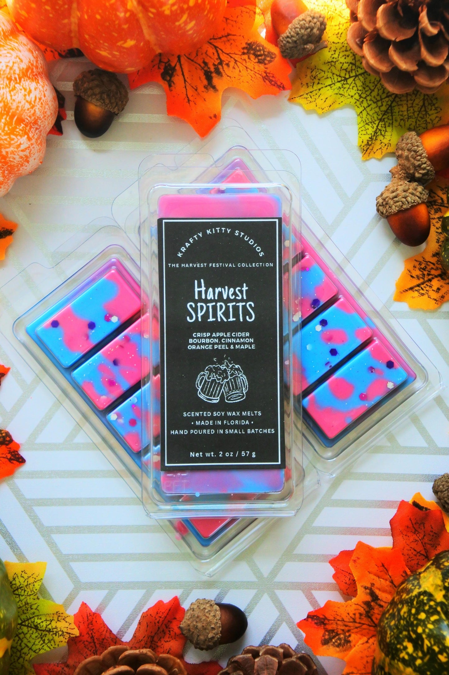 Harvest Spirits | Crisp Apple Cider, Bourbon, Cinnamon, Orange Peel & Maple | Natural Soy Wax Melt Snap Bar | Harvest Festival Collection