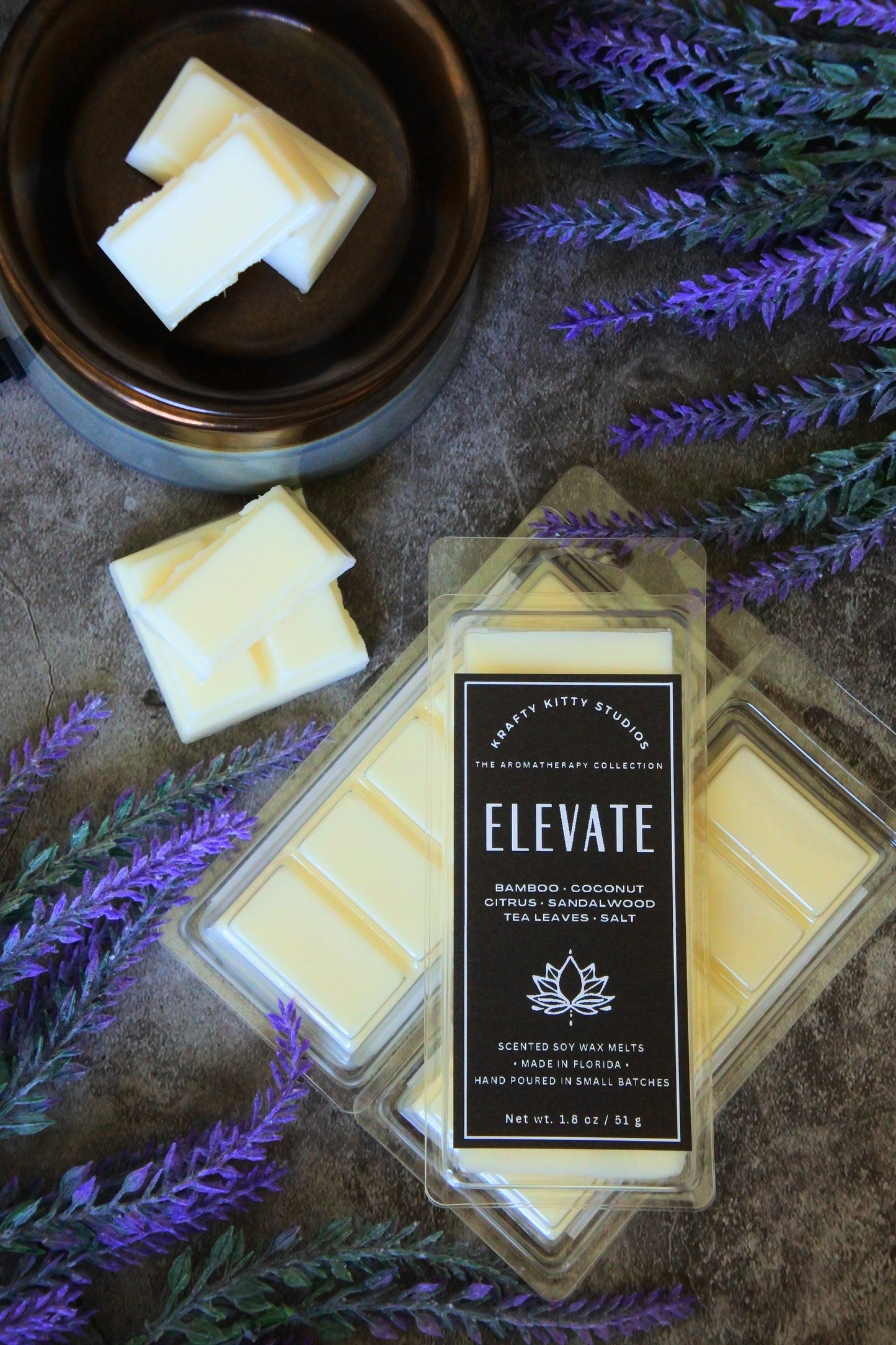 Elevate | Bamboo, Coconut, Citrus, Sandalwood, Salt, Black & Green Tea Leaves | Soy Wax Melt Snap Bar | Aromatherapy Collection