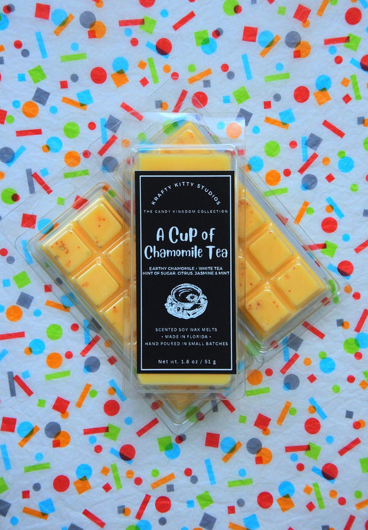 A Cup of Chamomile | Earthy Chamomile + White Tea + Hint of Sugar, Citrus, Jasmine & Mint | Soy Wax Melt Snap Bar | Candy Kingdom Collection