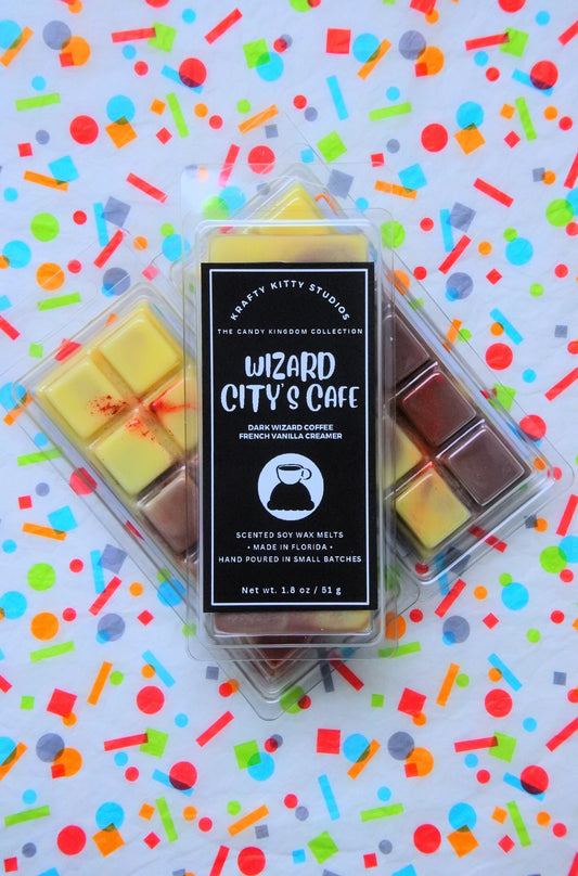 Wizard City’s Cafe | Dark Wizard’s Specialty Coffee + French Vanilla Creamer | Natural Soy Wax Melt Snap Bar | Candy Kingdom Collection