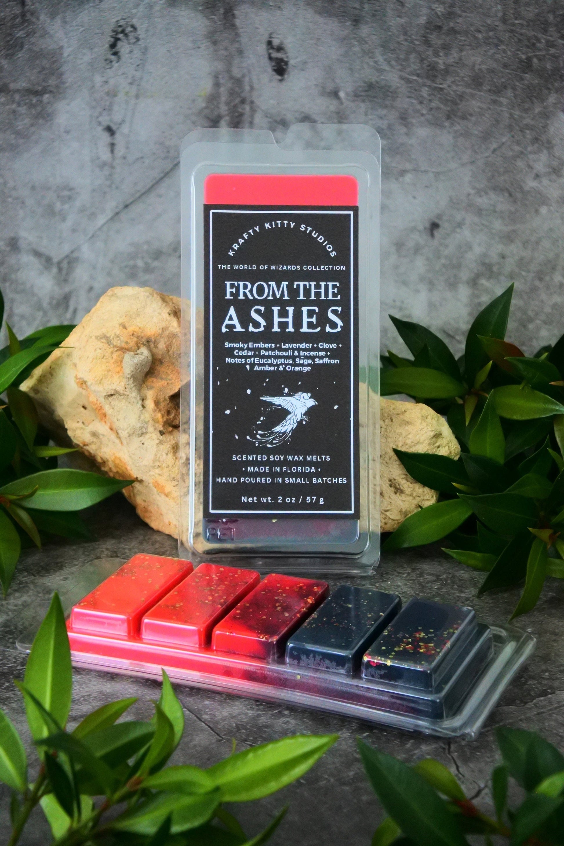 From the Ashes | Smoky Cedar Embers + Lavender + Incense + Dark Musk + Earthy Herbs + Hint of Orange | Wax Melt Snap Bars | World of Wizards