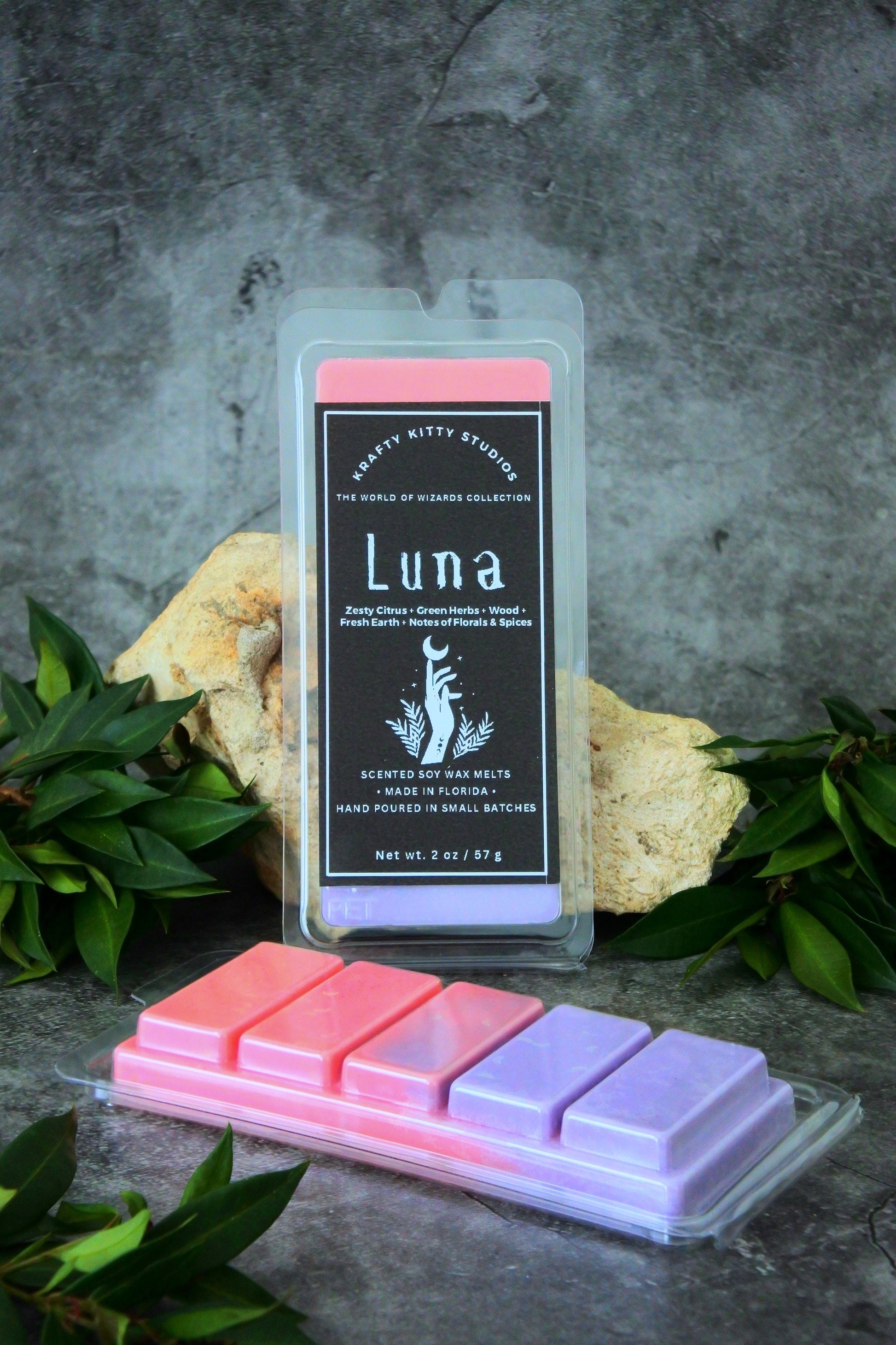 Luna | Zesty Citrus + Green Herbs + Musky Wood + Fresh Earth + Notes of Florals & Spices | Wax Melt Snap Bar | World of Wizards Collection