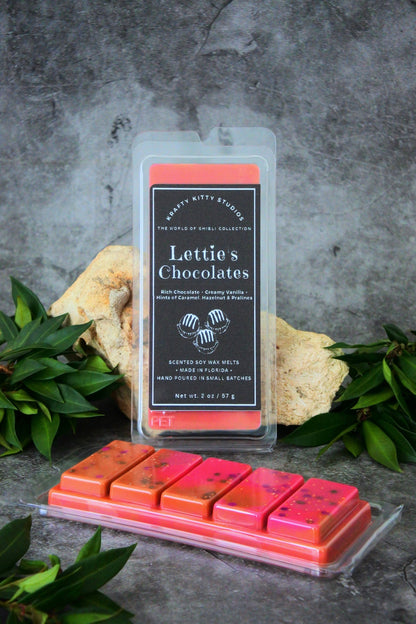 Lettie’s Chocolates | Rich Chocolate + Hints of Vanilla, Hazelnut & Praline | Natural Soy Wax Melt Snap Bar