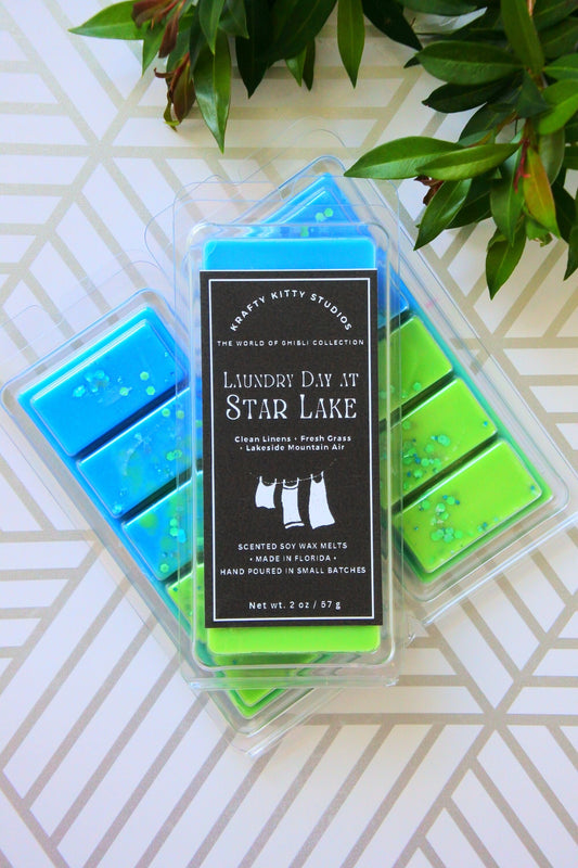 Laundry Day At Star Lake | Fresh Washed Linens + Cool Lakeside Mountain Air + Warm Grassy Notes | Natural Soy Wax Melt Snap Bar