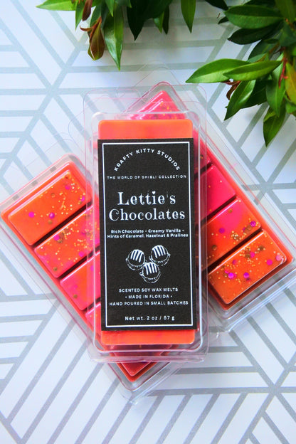 Lettie’s Chocolates | Rich Chocolate + Hints of Vanilla, Hazelnut & Praline | Natural Soy Wax Melt Snap Bar