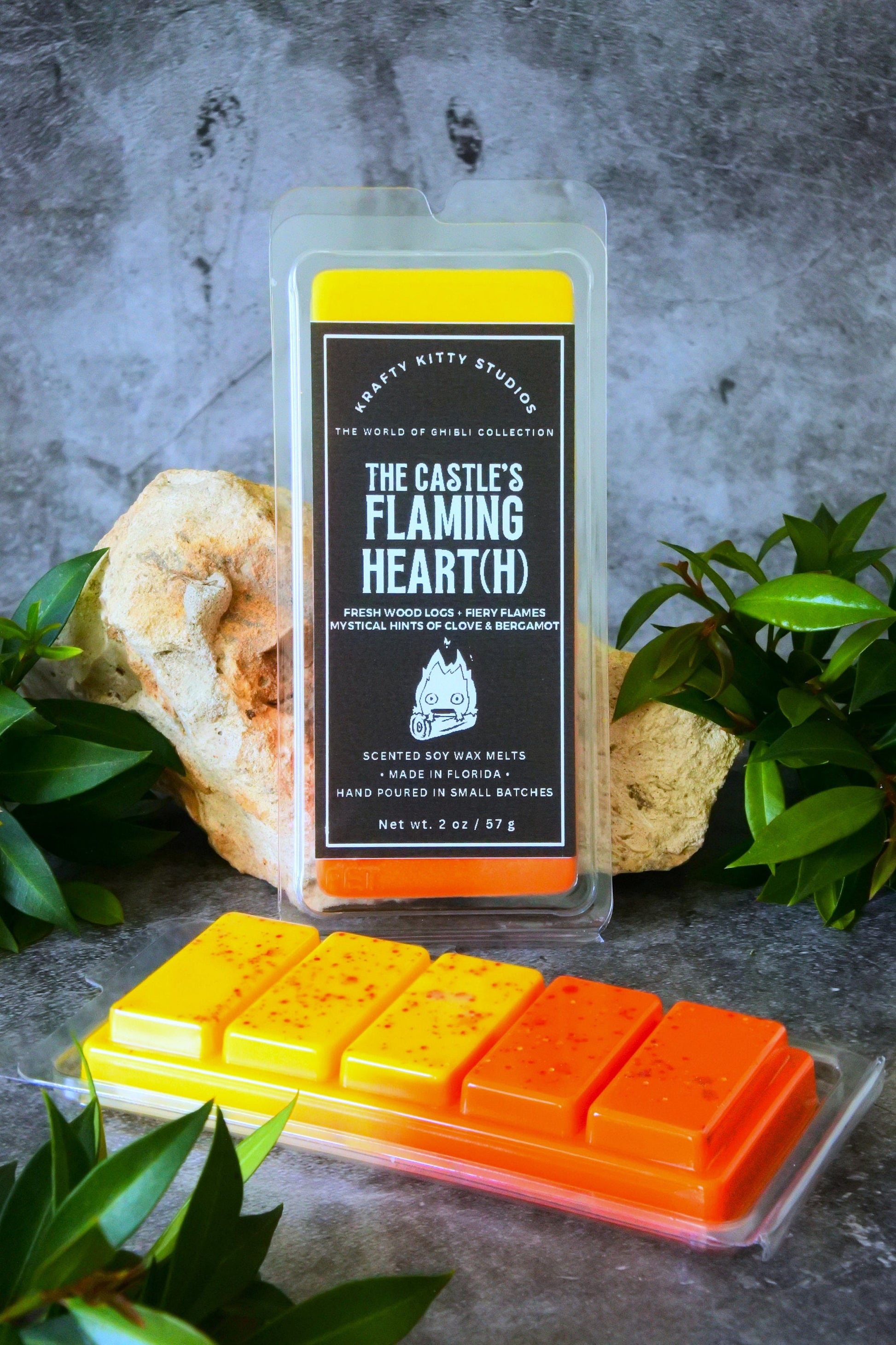 The Castle's Flaming Heart(h) | Fiery Flames, Fresh Cut Logs, Hints of Clove & Bergamot | Natural Soy Wax Melt Snap Bar