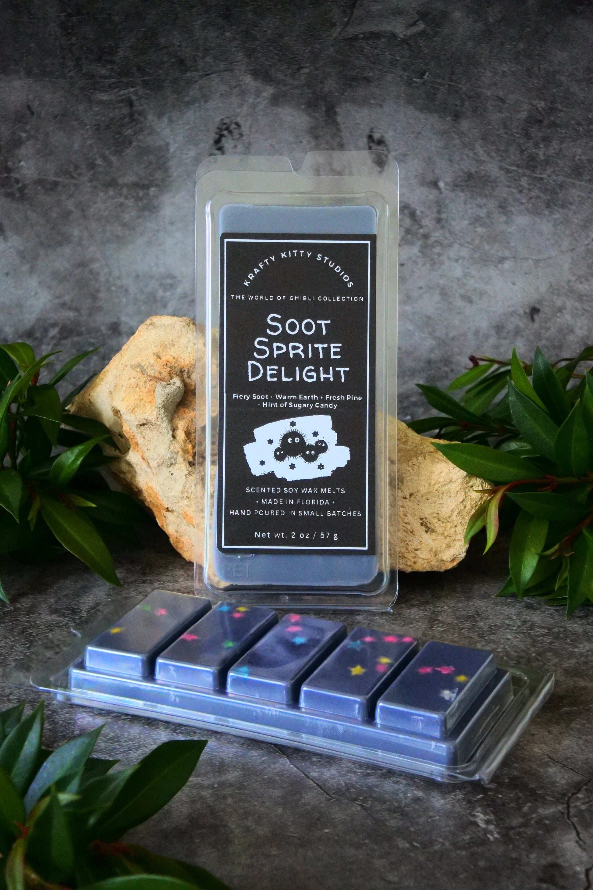 Soot Sprite Delight | Fiery Soot + Warm Earth + Fresh Pine + Hint of Sugary Candy | Natural Soy Wax Melt Snap Bar