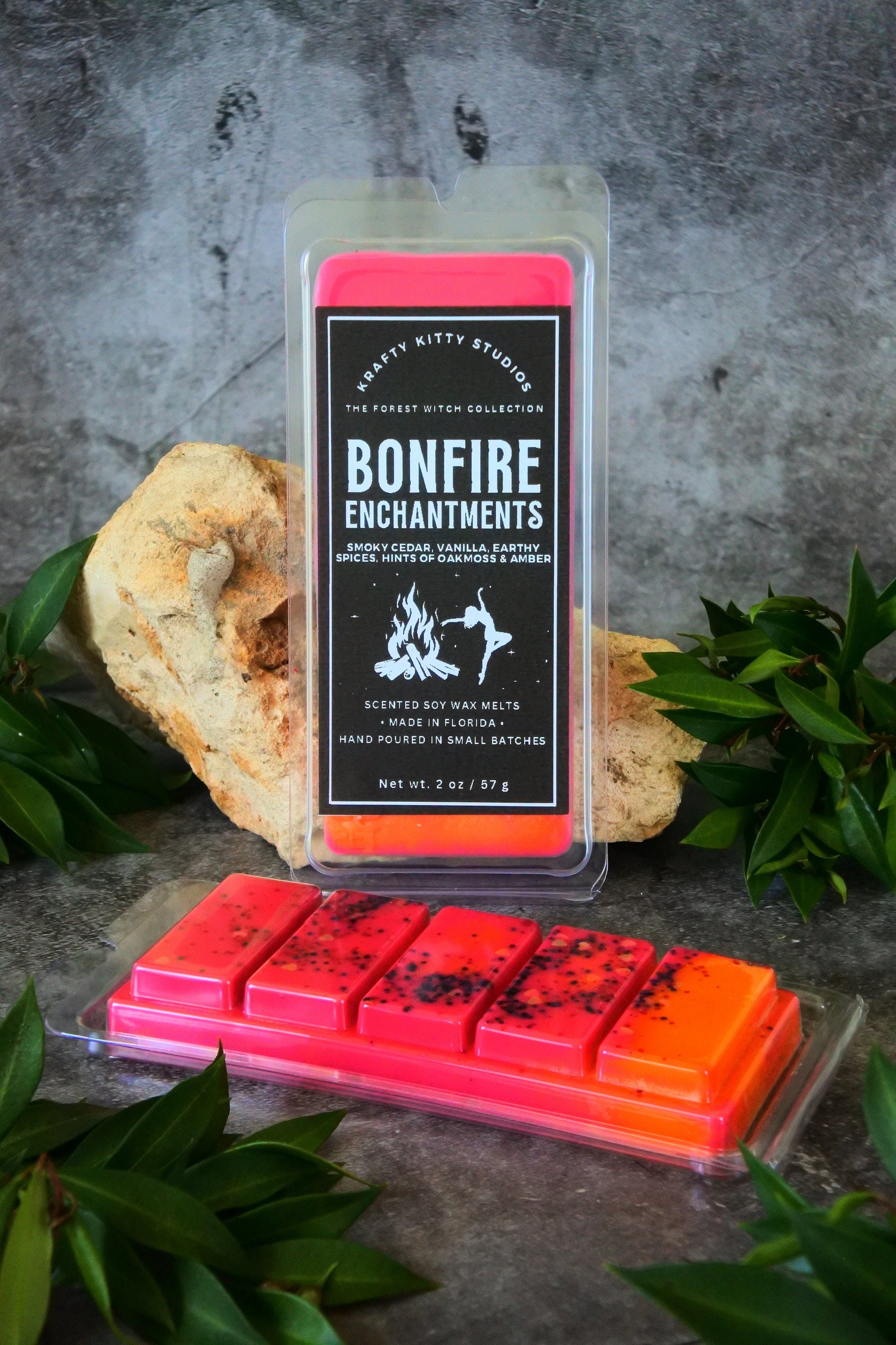 Bonfire Enchantments | Smoky Cedar, Vanilla, Earthy Spice, Hint of Oakmoss & Amber | Natural Soy Wax Melt Snap Bar | Forest Witch Collection