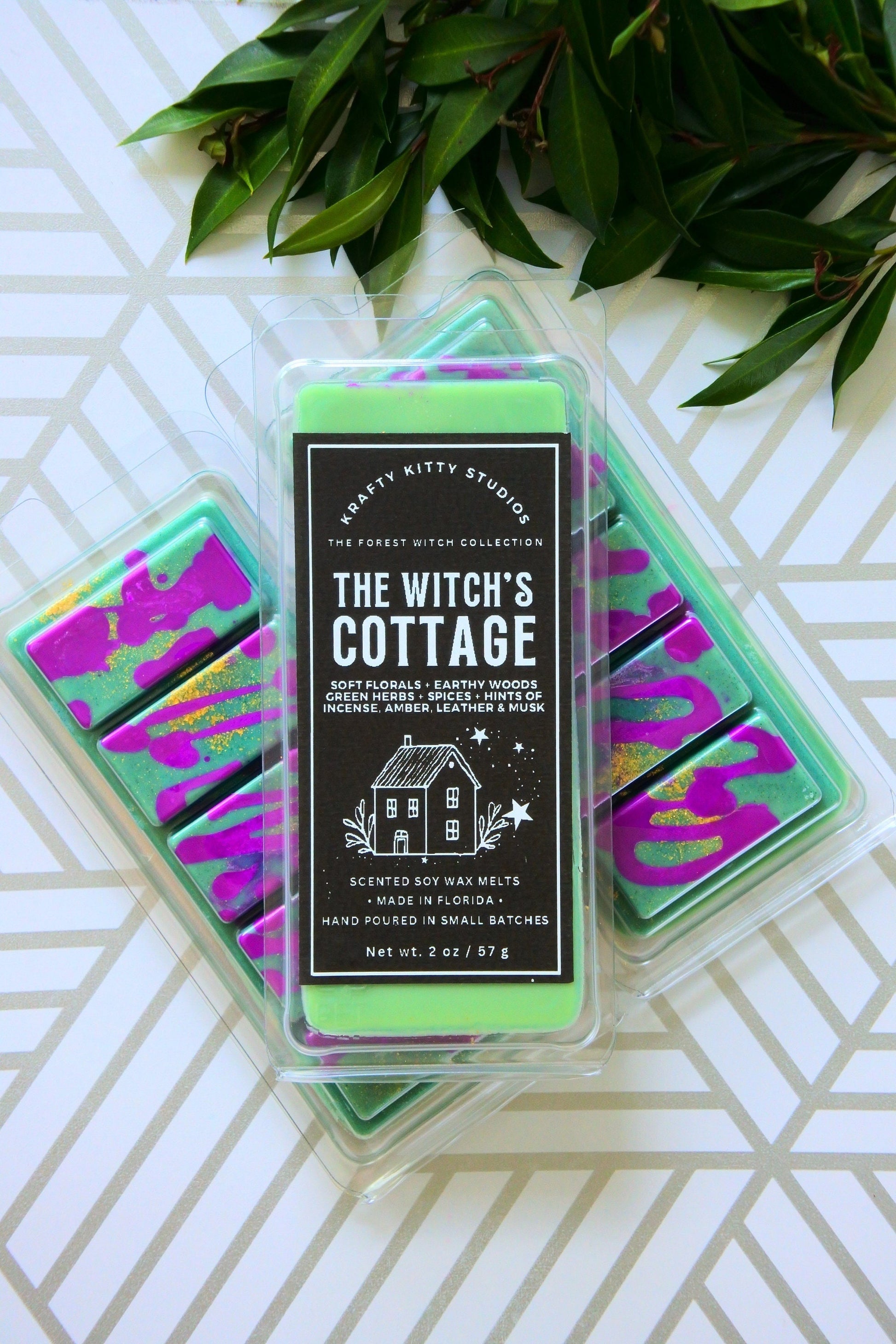 The Witch’s Cottage | Florals, Earthy Woods, Green Herbs, Spices, Hints of Incense, Amber, Leather & Musk | Natural Soy Wax Melt Snap Bar