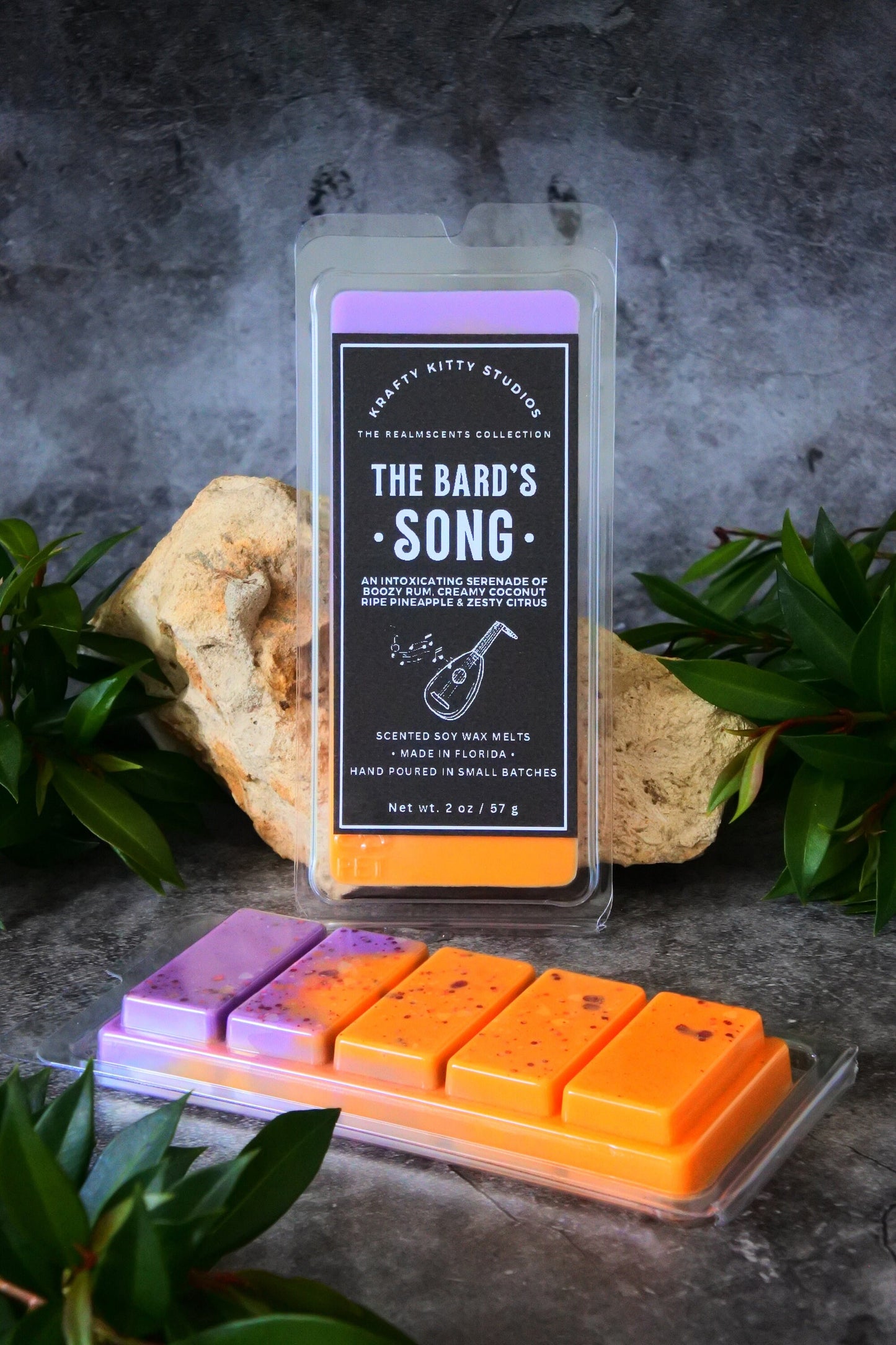 The Bard’s Song | Creamy Coconut, Ripe Pineapple, Zesty Citrus + Hints of Boozy Rum | Natural Soy Wax Melt Snap Bar | Realmscents