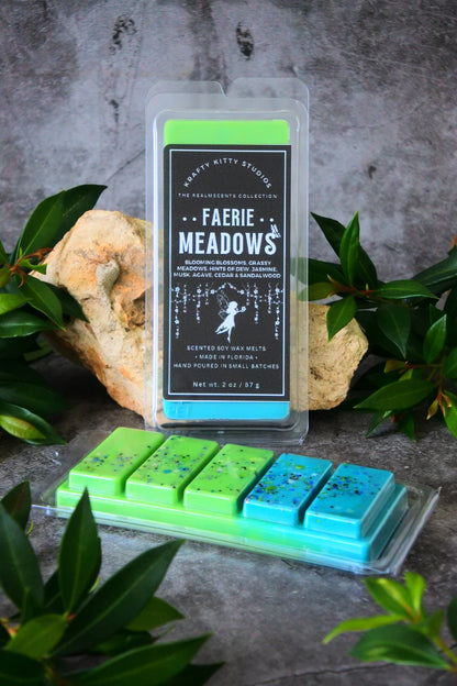 Faerie Meadows | Blossoms, Grassy Meadows, Hints of Dew, Jasmine, Agave, Cedar & Sandalwood | Natural Soy Wax Melt Snap Bar | Realmscents