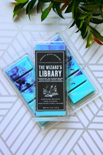 The Wizard’s Library | Parchment, Ink, Leather-Bound Tomes, Incense, Smoke, Hint of Enchantment |Natural Soy Wax Melt Snap Bar | Realmscents