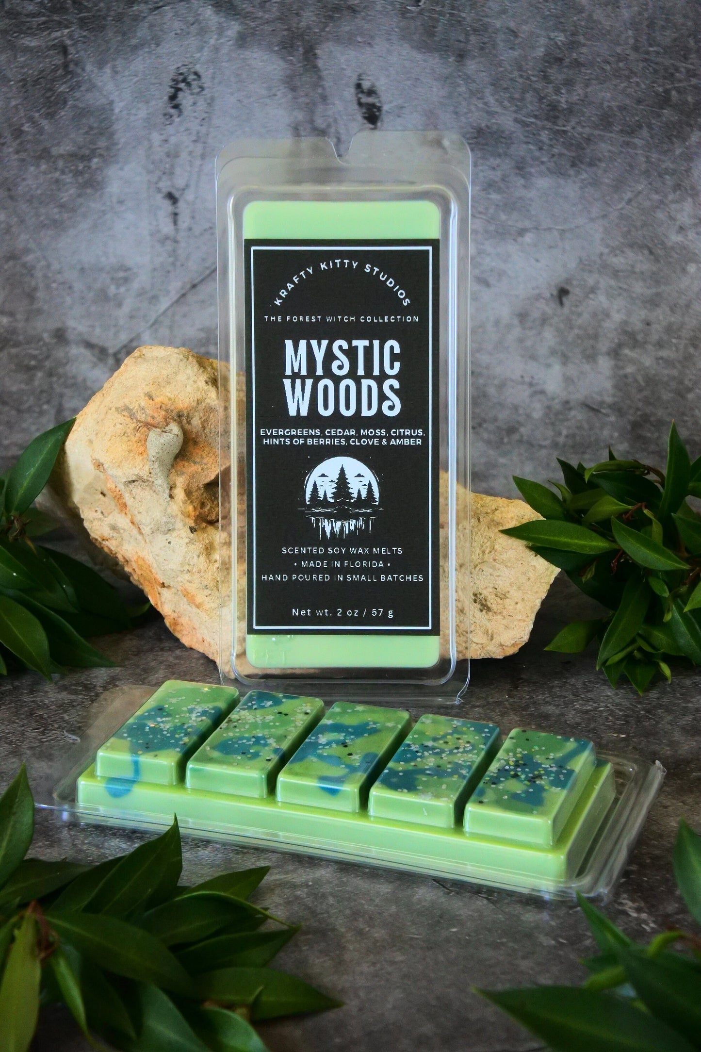 Mystic Woods | Evergreens, Cedar, Moss, Citrus, Hints of Berries, Clove & Amber | Natural Soy Wax Melt Snap Bar | Forest Witch Collection