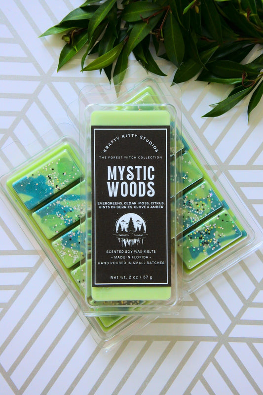 Mystic Woods | Evergreens, Cedar, Moss, Citrus, Hints of Berries, Clove & Amber | Natural Soy Wax Melt Snap Bar | Forest Witch Collection