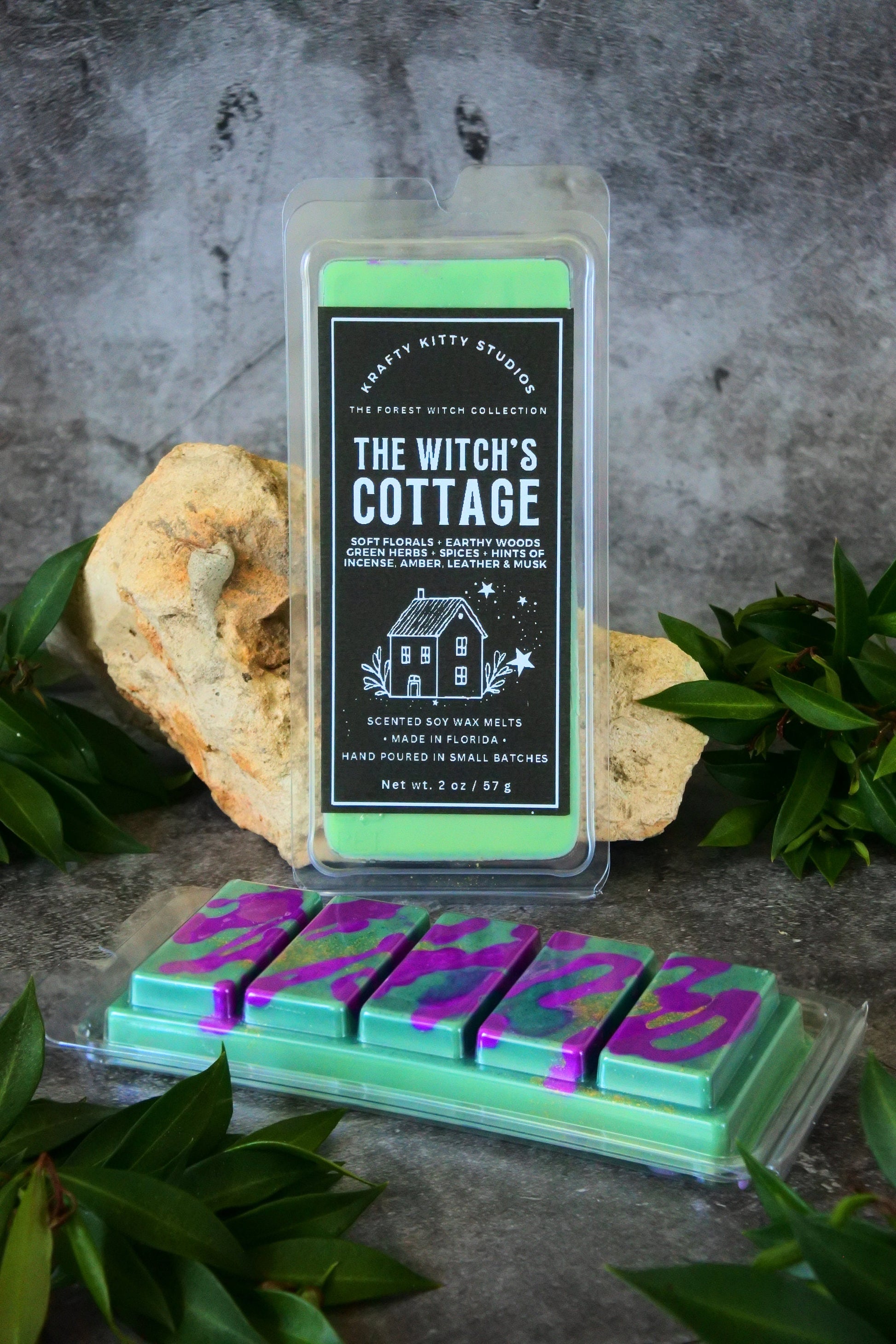 The Witch’s Cottage | Florals, Earthy Woods, Green Herbs, Spices, Hints of Incense, Amber, Leather & Musk | Natural Soy Wax Melt Snap Bar