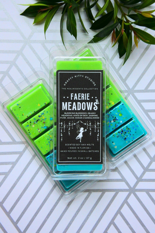 Faerie Meadows | Blossoms, Grassy Meadows, Hints of Dew, Jasmine, Agave, Cedar & Sandalwood | Natural Soy Wax Melt Snap Bar | Realmscents