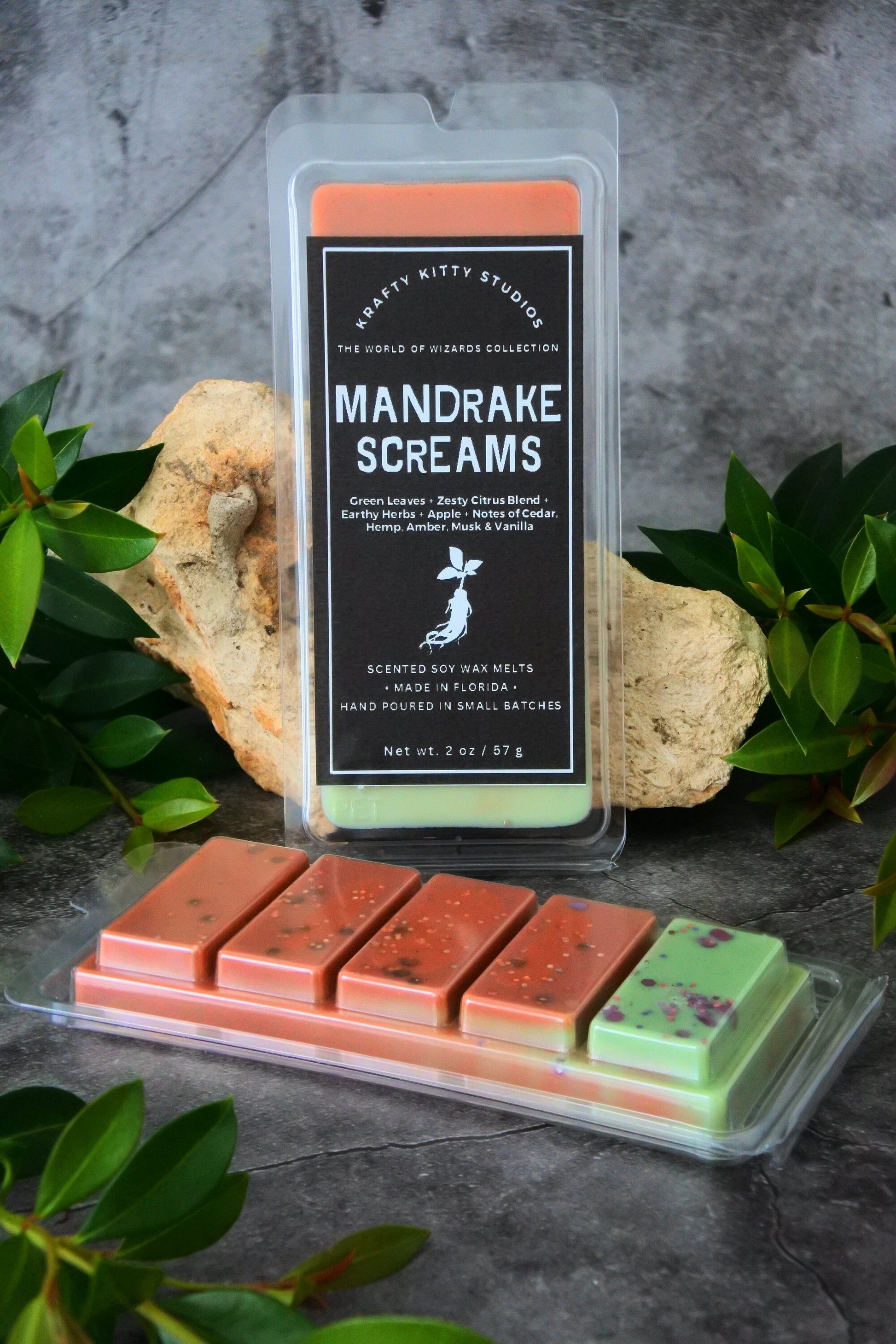 Mandrake Screams | Green Leaves + Citrus + Earthy Herbs + Apple + Notes of Cedar, Hemp, Amber, Musk & Vanilla | Wax Melts | World of Wizards