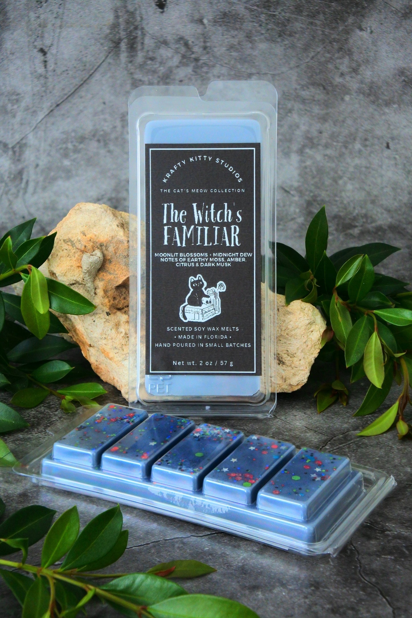 The Witch’s Familiar | Moonlit Blossoms, Midnight Dew, Earthy Moss, Amber, Citrus, Dark Musk | Soy Wax Melt Snap Bar | Cat’s Meow Collection