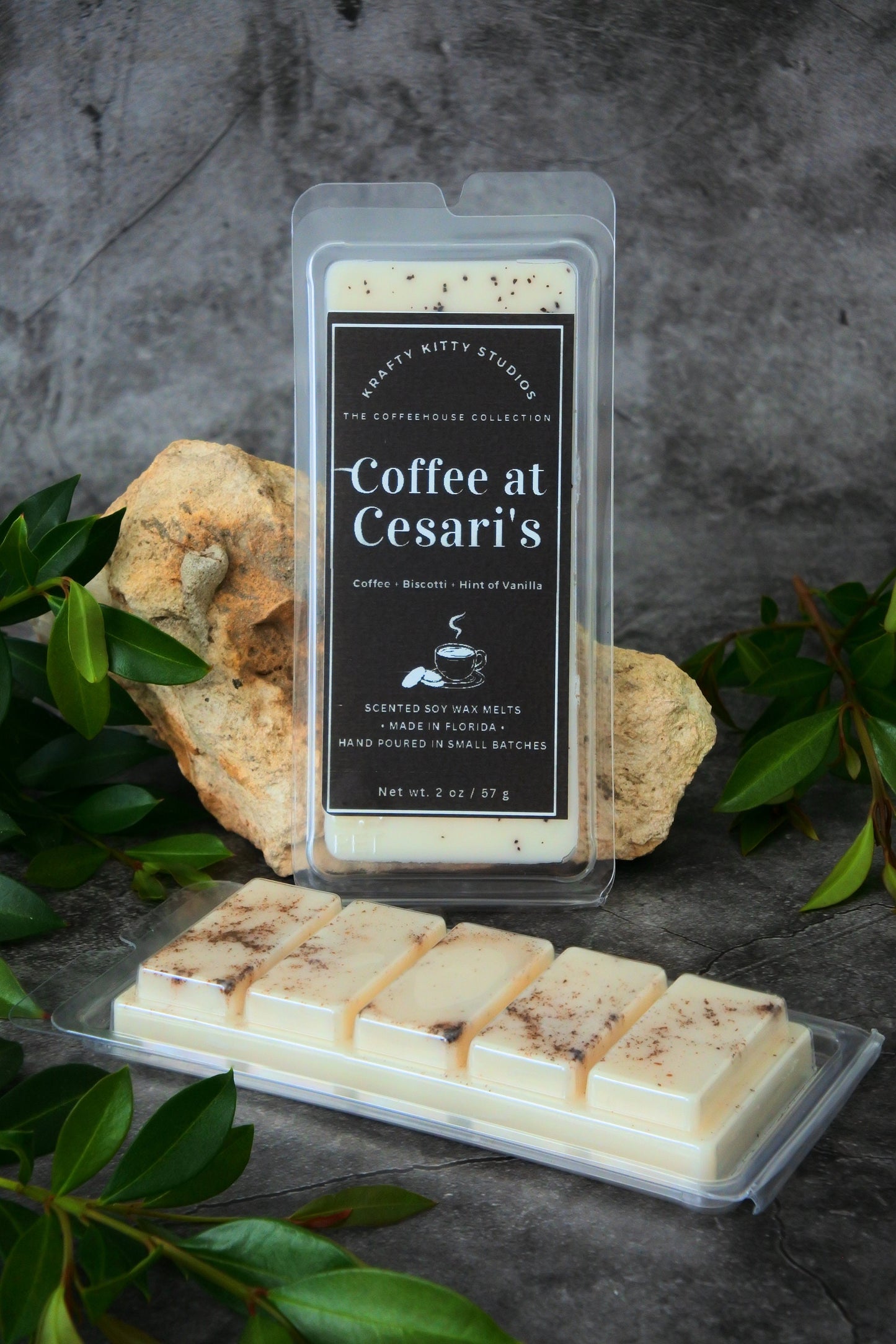 Coffee at Cesari's | Freshly Brewed Coffee + Crisp Biscotti | Wax Melt Snap Bar | Coffeehouse Collection