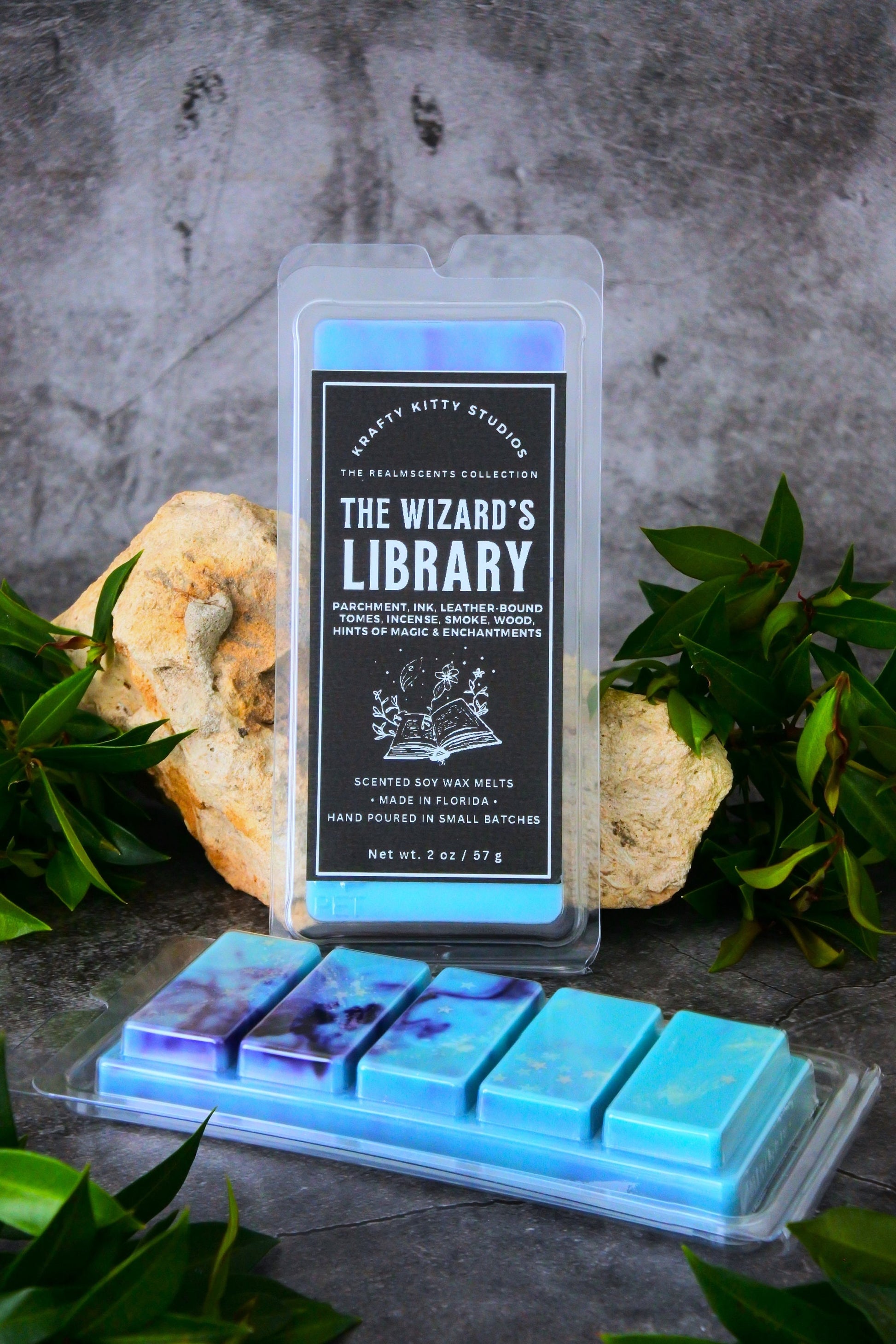 The Wizard’s Library | Parchment, Ink, Leather-Bound Tomes, Incense, Smoke, Hint of Enchantment |Natural Soy Wax Melt Snap Bar | Realmscents