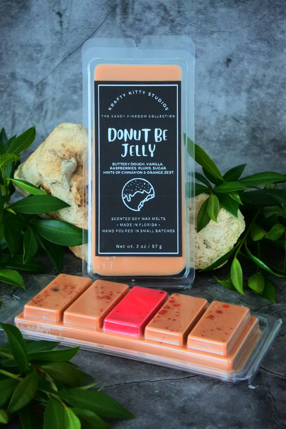 Donut Be Jelly | Buttery Dough, Vanilla, Sugar, Raspberry Plum Jelly, Cinnamon & Orange Zest | Natural Soy Wax Melt Snap Bar | Candy Kingdom