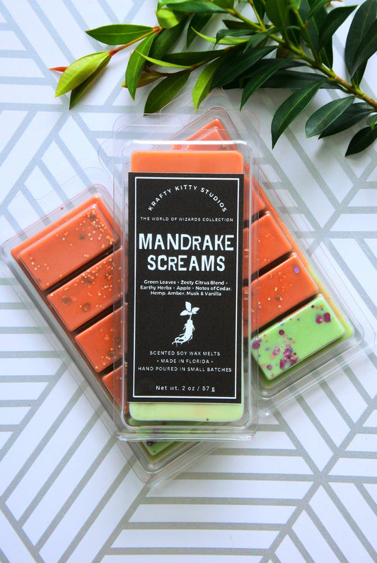 Mandrake Screams | Green Leaves + Citrus + Earthy Herbs + Apple + Notes of Cedar, Hemp, Amber, Musk & Vanilla | Wax Melts | World of Wizards