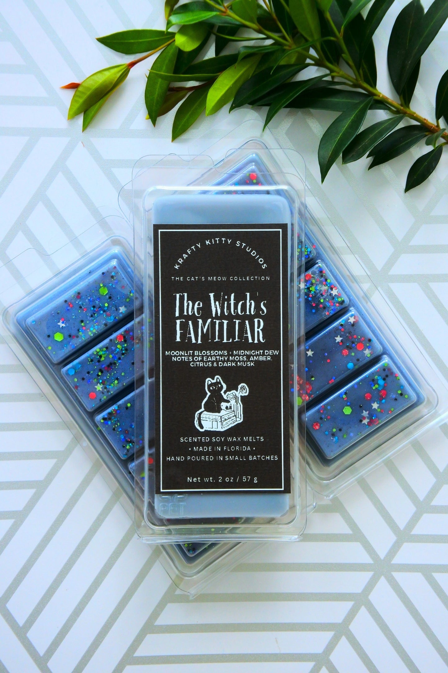 The Witch’s Familiar | Moonlit Blossoms, Midnight Dew, Earthy Moss, Amber, Citrus, Dark Musk | Soy Wax Melt Snap Bar | Cat’s Meow Collection