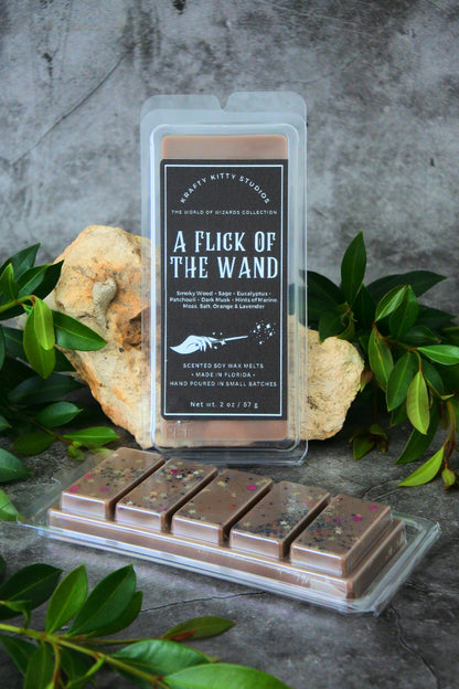 A Flick of the Wand: Smoky Wood, Sage, Eucalyptus, Patchouli, Dark Musk, Moss, Salt, Orange, Lavender | Soy Wax Melt