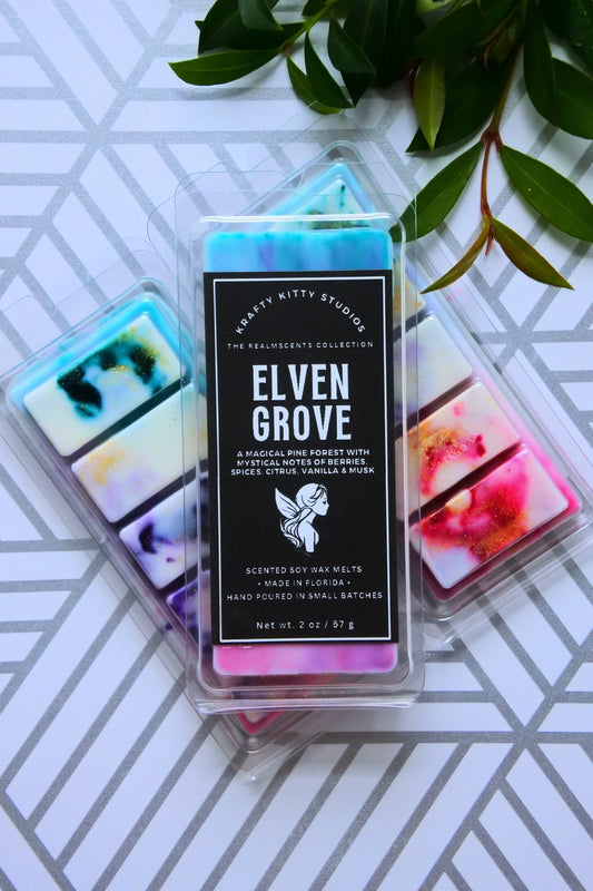 Elven Grove | Pine + Mystical Notes of Berries, Spices, Citrus, Vanilla & Musk | Natural Soy Wax Melt Snap Bar | Realmscents Collection