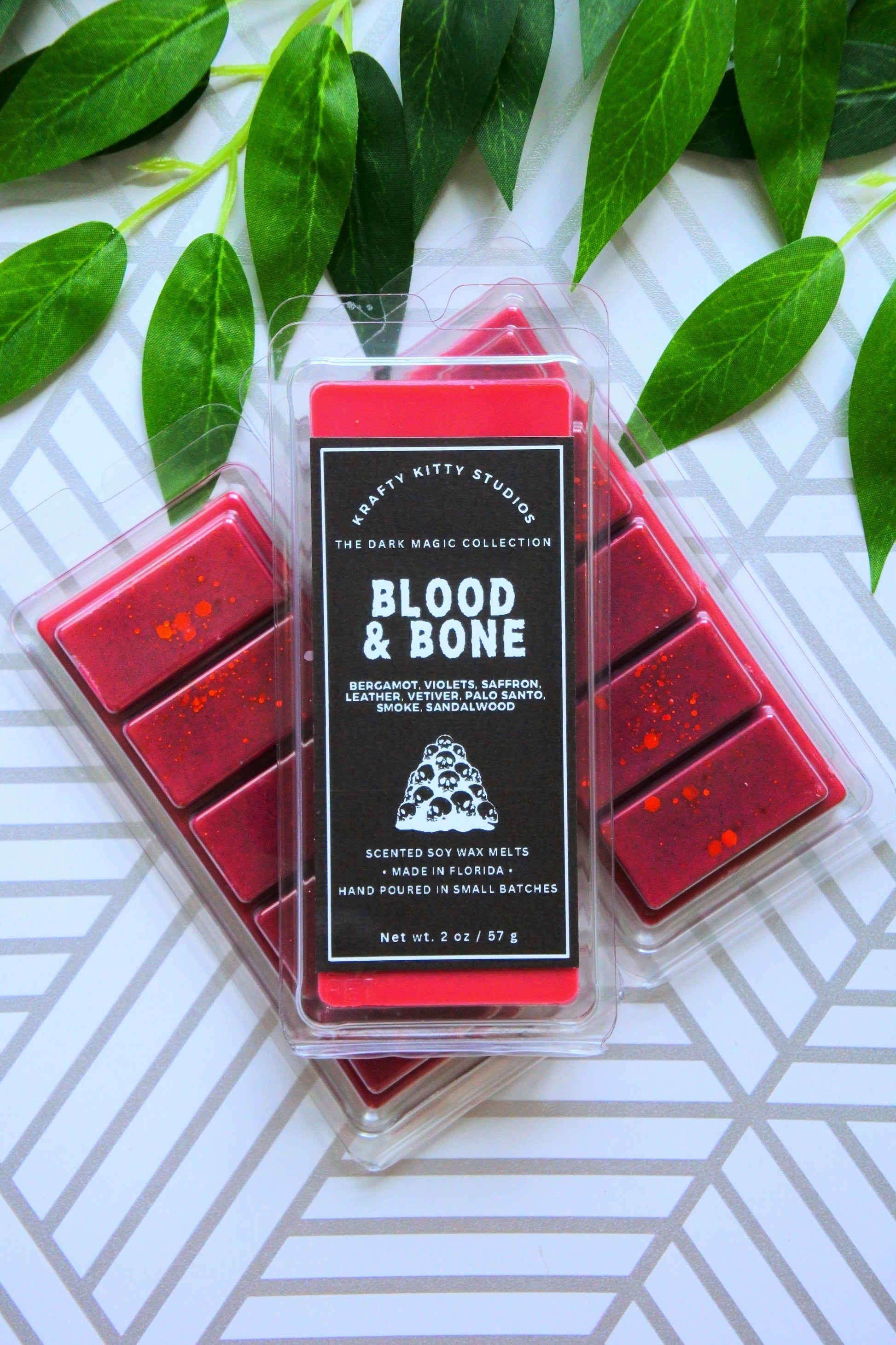 Blood & Bone | Violets, Saffron, Bergamot, Leather, Vetiver, Palo Santo, Smoke, Sandalwood | Natural Soy Wax Melt Snap Bar | Dark Magic