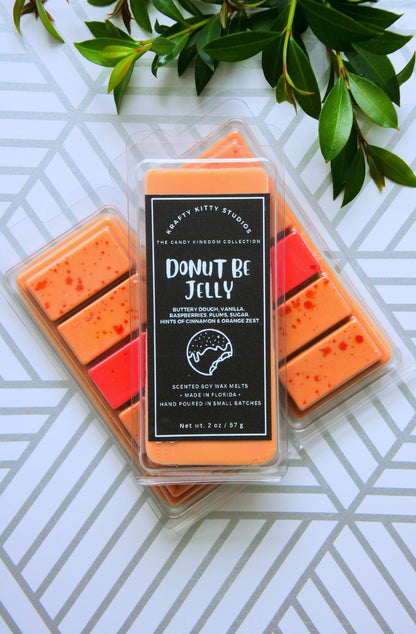 Donut Be Jelly | Buttery Dough, Vanilla, Sugar, Raspberry Plum Jelly, Cinnamon & Orange Zest | Natural Soy Wax Melt Snap Bar | Candy Kingdom