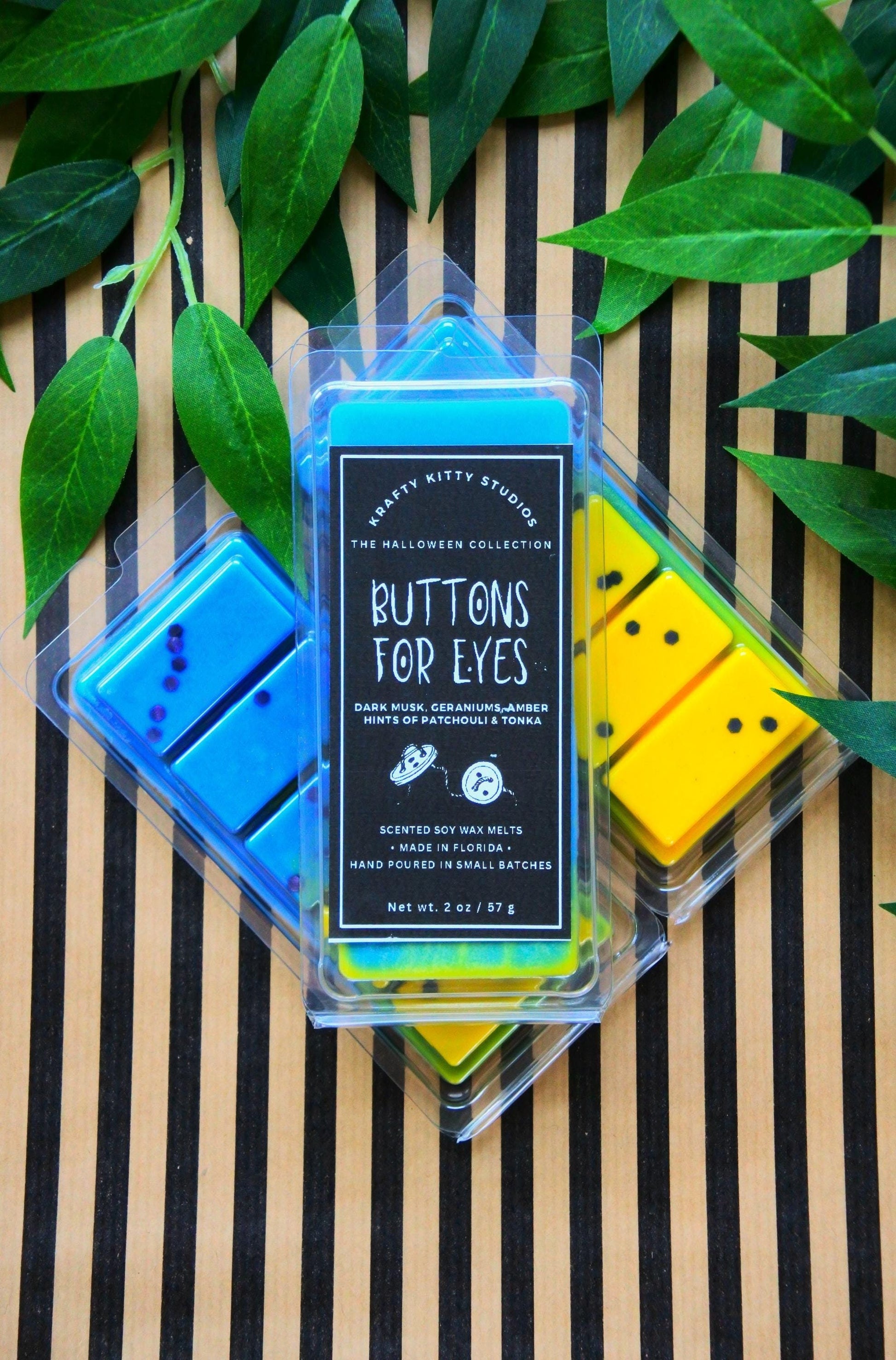 Buttons for Eyes | Dark Musk, Geranium, Amber, Hints of Patchouli & Tonka Bean | Natural Soy Wax Melt Snap Bar | Halloween Collection