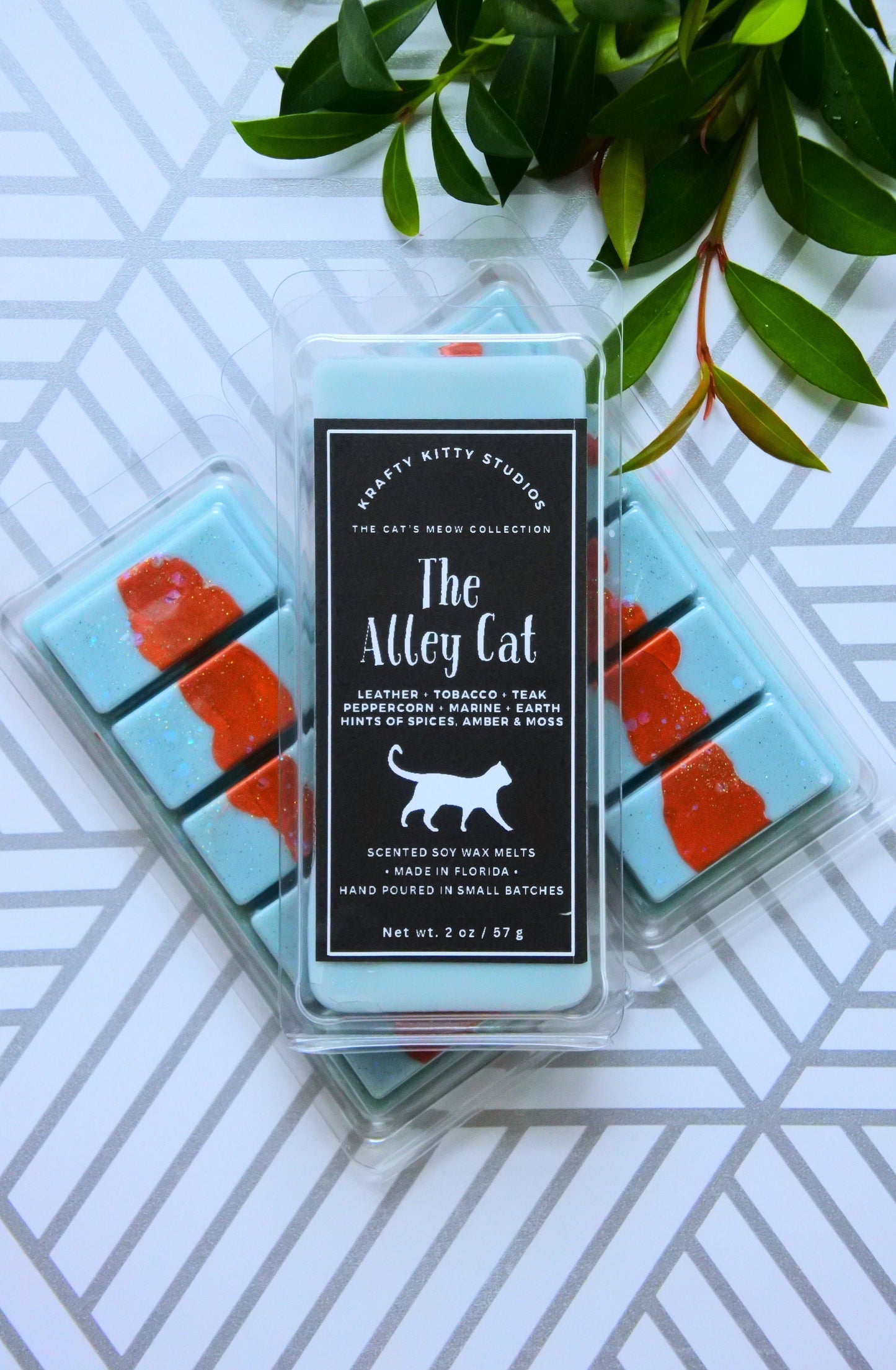 The Alley Cat | Leather, Tobacco, Teak, Peppercorn, Marine, Earth, Spices, Amber & Moss | Soy Wax Melt Snap Bar | Cat’s Meow Collection