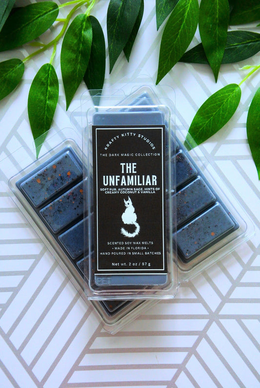 The Unfamiliar | Soft Fur, Sage, Hints of Creamy Coconut & Vanilla | Natural Soy Wax Melt Snap Bar | Dark Magic Collection