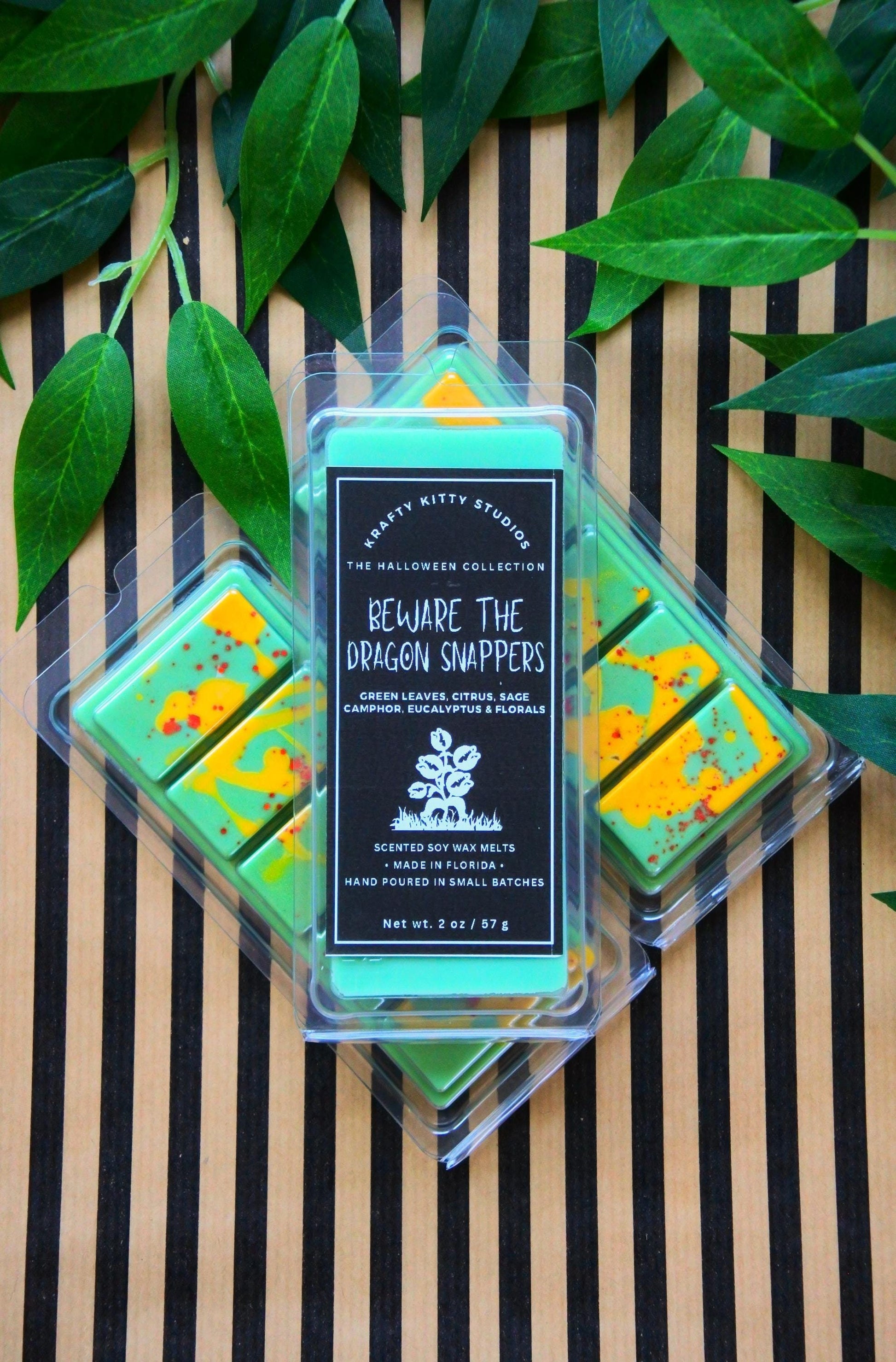 Beware the Dragon Snappers | Green Leaves, Citrus, Sage, Camphor, Eucalyptus & Floral | Natural Soy Wax Melt Snap Bar | Halloween Collection