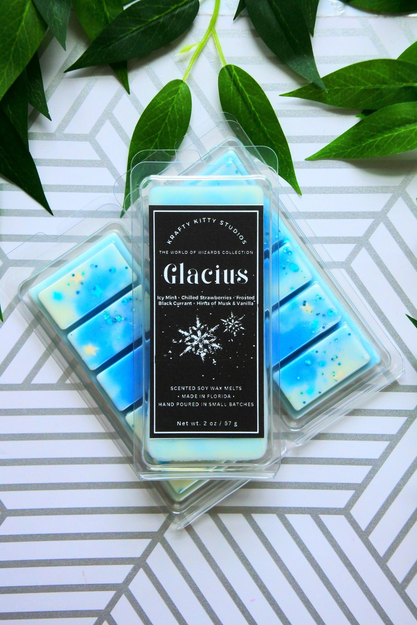 Glacius | Icy Mint + Chilled Strawberries + Frosted Black Currant + Hint of Musk & Vanilla | Wax Melt Snap Bar | World of Wizards Collection