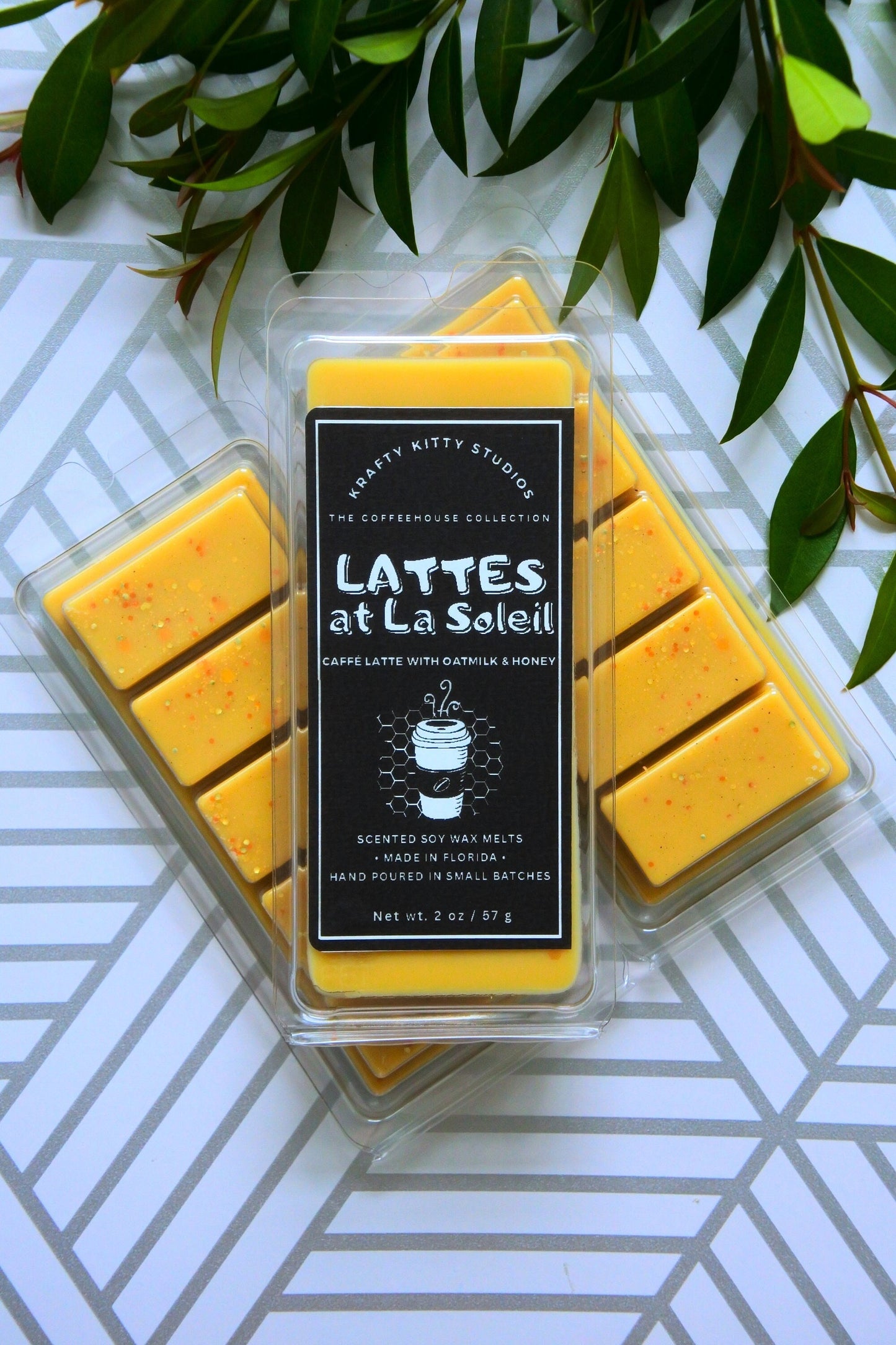 Lattes at La Soleil | Caffé Latte with Oat Milk & Golden Honey | Natural Soy Wax Melt Snap Bar | Coffeehouse Collection