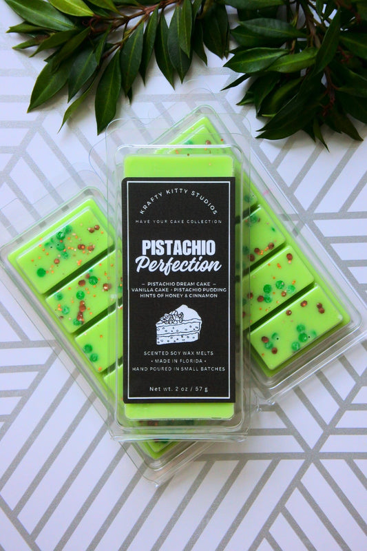 Pistachio Perfection | Vanilla Cake, Pistachio Pudding, Honey & Cinnamon | Natural Soy Wax Melt Snap Bar | Have Your Cake Collection