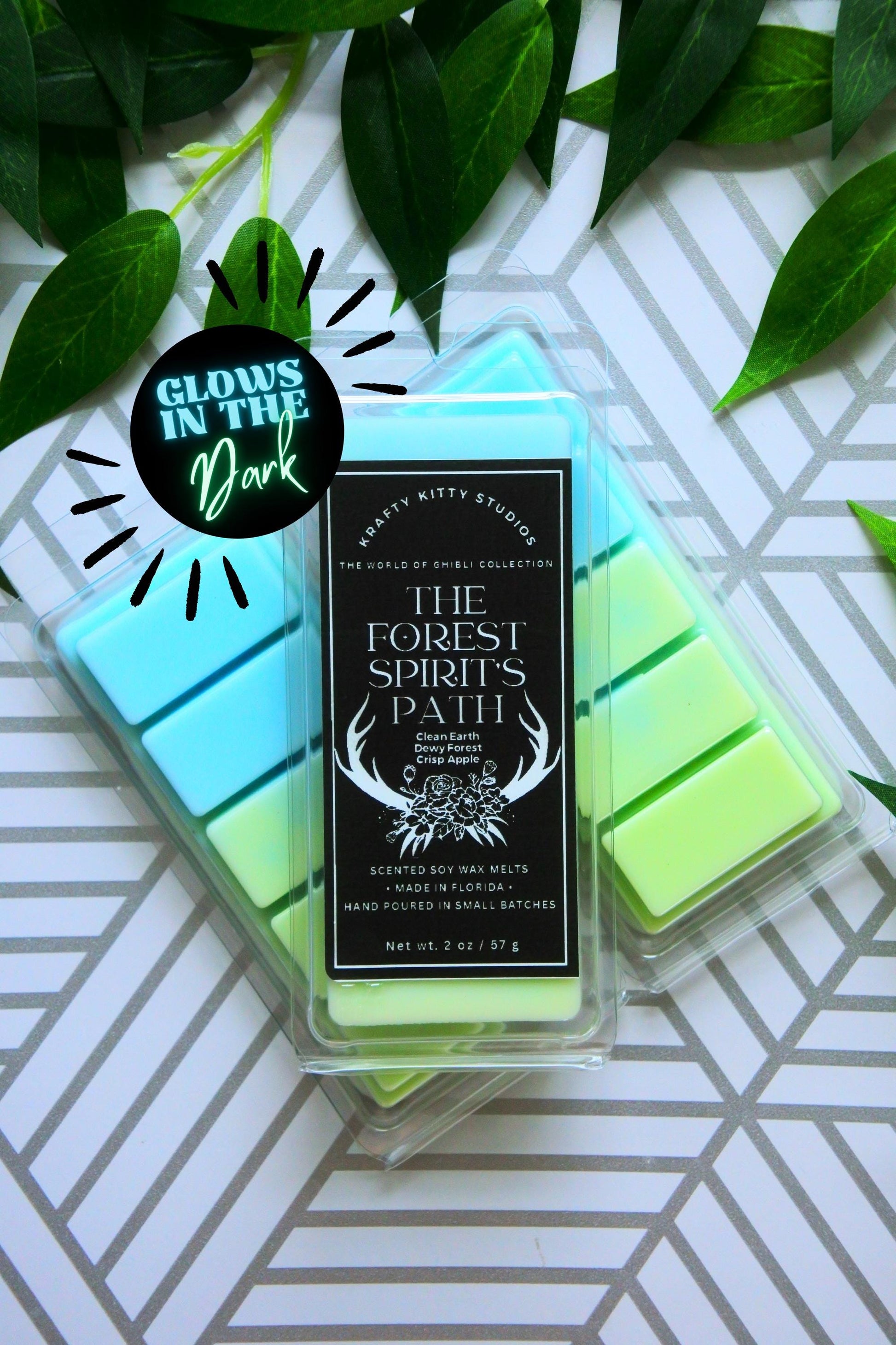 The Forest Spirit’s Path | Clean Earth + Dewy Forest + Crisp Apple | Glows in the Dark | Natural Soy Wax Melt Snap Bar