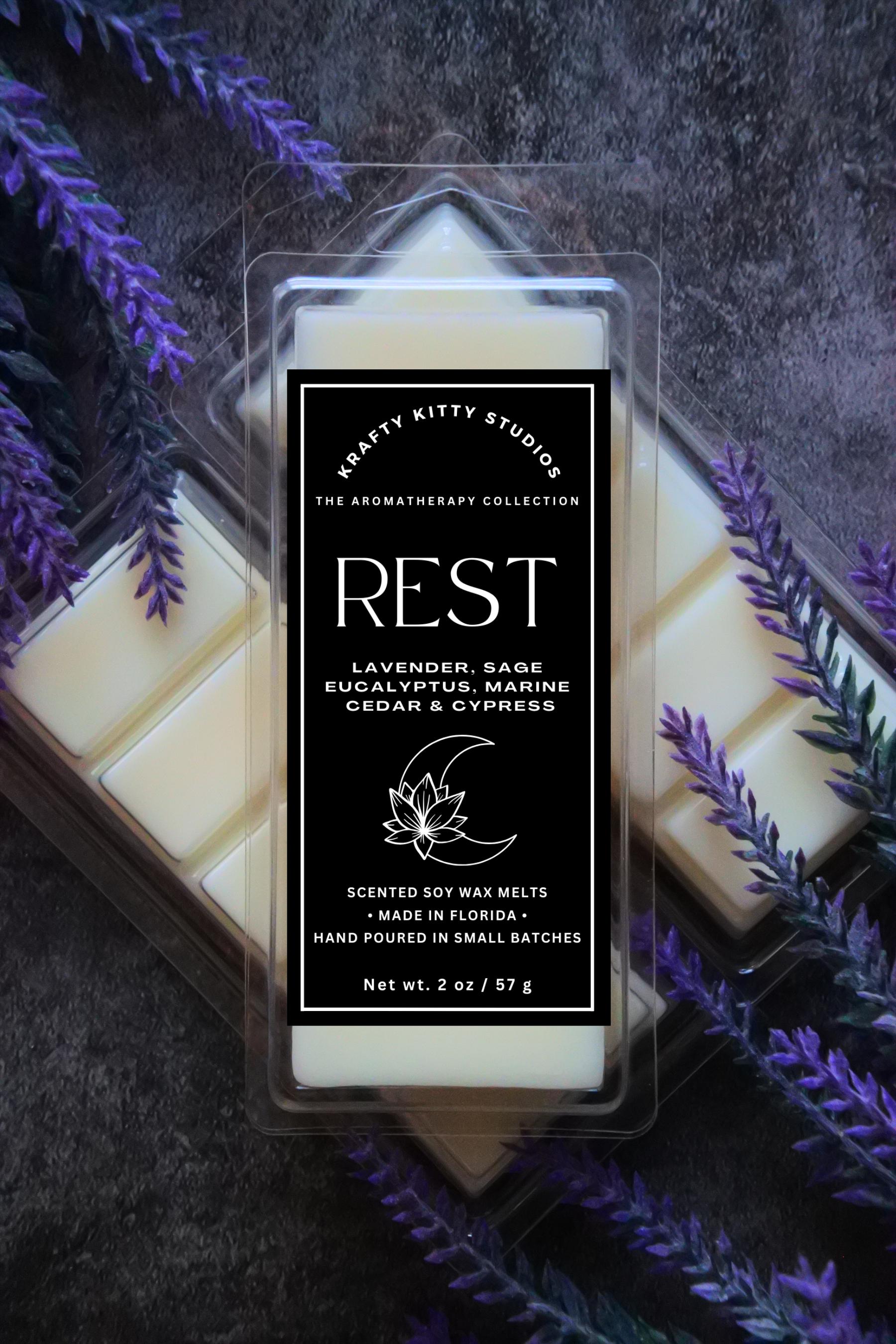 Rest | Lavender, Sage, Eucalyptus, Marine, Cedar & Cypress | Soy Wax Melt Snap Bar | Aromatherapy Collection