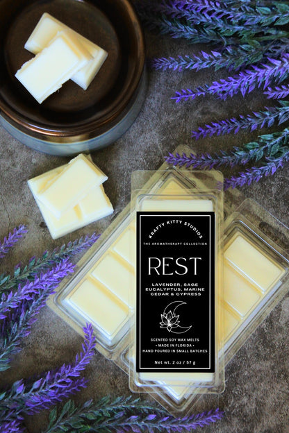 Rest | Lavender, Sage, Eucalyptus, Marine, Cedar & Cypress | Soy Wax Melt Snap Bar | Aromatherapy Collection