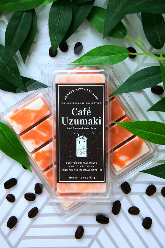 Café Uzumaki | Iced Caramel Macchiato - Fresh Brewed Espresso + Milk + Vanilla + Rich Caramel | Wax Melt Snap Bar | Coffeehouse Collection