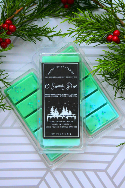 O Snowy Pine | Evergreen, Eucalyptus, Ozone, Moss, Florals, Citrus & Patchouli | Natural Soy Wax Melt Snap Bar | Christmas Forest Collection