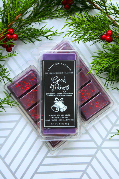 Good Tidings | Cranberries, Spices, Persimmons, Currants, Peaches & Vanilla | Natural Soy Wax Melt Snap Bar | Holiday Delight Collection